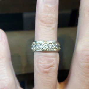 Size 4.75 925 Sterling Silver Two Tone Braided Cubic Zirconia Ring